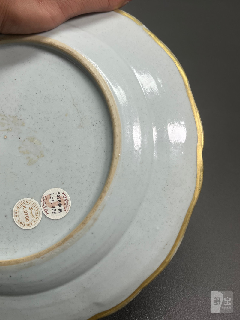 清乾隆  粉彩人物故事诗文花口盘 - 图12